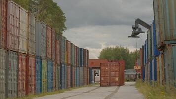 Containers in an Industrial Yard provide efficient storage for logistics operations and solutions. Stock Footage video