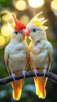Macaws perched on tree branch in bright sunlight video