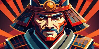 Samurai Warrior in Traditional Armor with Intense Expression vector