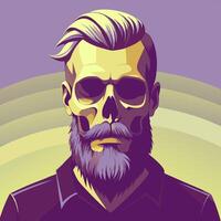 Modern Hipster Character with Beard and Sunglasses Skull Art vector