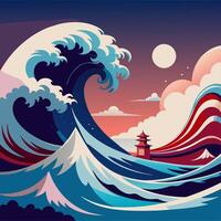 Dynamic Ocean Waves Churning Beneath the Bright Full Moon vector