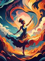 Mystical Dancer in a Whirlwind of Fire and Mountains vector