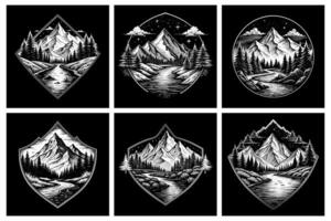 Modern Badge Templates with Majestic Mountains and Flowing River Design vector