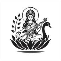 Goddess Saraswati for happy Vasant Panchami design on White Background vector