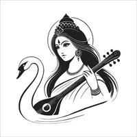 goddess Saraswati For appy Vasant Panchami Design on White Background vector