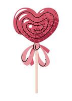 Lollipop heart in transparent package in flat cartoon style. Candy on white background. illustration for Valentine's day for cards, stickers, banners, etc. vector