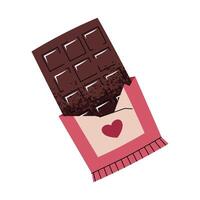 Chocolate in open wrapper in flat cartoon style. Candy on white background. illustration for Valentine's day for cards, stickers, banners, etc. vector