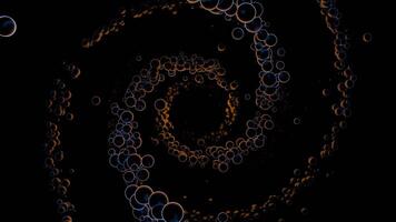 Dark tunnel background with abstract spirals of glowing blue bubbles and realistic orange light. Looped 3D animation of flying through surreal corridor of shaded spheres. Seamless VJ loop , 4K 60fps video