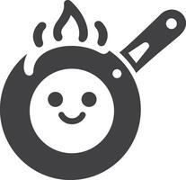 a black and white illustration of a frying pan with a smiling face vector