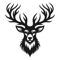 A majestic deer head silhouette, showcasing intricate antlers and sharp features, symbolizing grace, strength, and the beauty of the wild.with a white backraund vector
