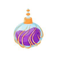 Glass perfume bottle with vibrant purple liquid in cartoon style. Perfect for perfume, fragrance, beauty and design concept. illustration isolated on a white background. vector
