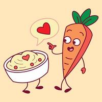 Carrot to My Hummus Funny Valentine day illustration on white background vector