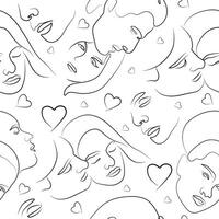 line art seamless pattern of various people in love in different poses and shapes drawn with multiple lines, for various logos or designs vector