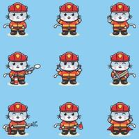 Illustration of Cat cartoon with Firefighter costume. Set of cute Cat characters. Collection of funny Cat isolated on a white background. vector
