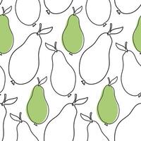 Minimalistic One-Line Pear Pattern with Green Accents on a White Background vector