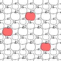 Minimalistic Apple Line Pattern with Red Accents on a White Background vector