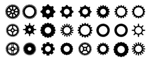 Gears shapes line icons. Flat machine gear icon. Wheel cogwheel . Simple outline isolated elements. Black gear. vector