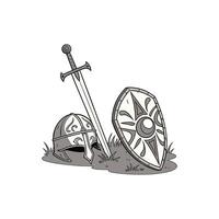 a helmet and shield with a sword vector