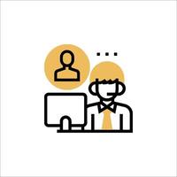 A person sitting at a computer with a phone icon vector