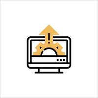 A computer monitor with an arrow pointing up vector