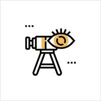 A telescope icon with a yellow and black outline vector