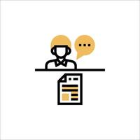 A person sitting at a desk with a speech bubble vector