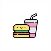 A hamburger and a drink are shown in a flat style vector