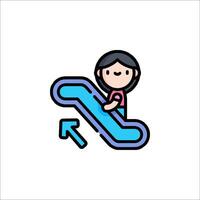 A girl is riding an escalator with an arrow pointing up vector