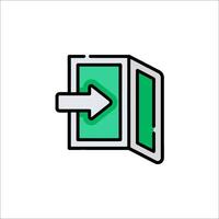 A green and white icon of an open door vector