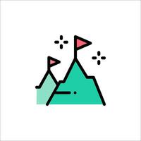 A mountain with a flag on top and a flag on the ground vector