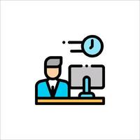 A man sitting at a desk with a clock on the wall vector