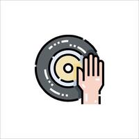 A hand holding a record player icon vector