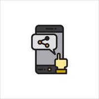 A smartphone with a hand pointing to a chat bubble vector