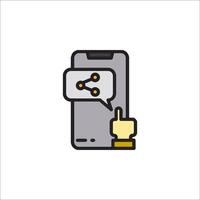 A phone with a chat bubble icon and a hand pointing to it vector