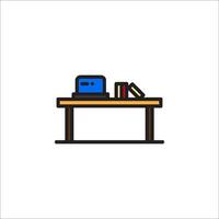 A laptop and books on a table vector