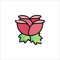 A red rose with green leaves on it vector