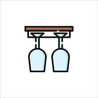 Two wine glasses on a table with a wooden shelf vector