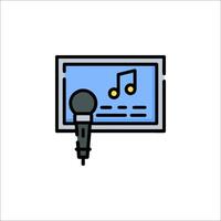 A microphone and a computer screen with music notes vector