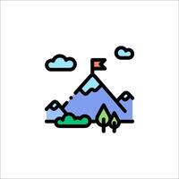 A mountain with a flag on top and trees in the background vector