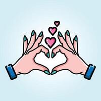 Lovely Hands Forming a Heart Shape with Pink Hearts Floating Above vector
