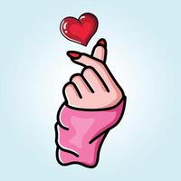 Pink Hand Forming a Heart Gesture with a Red Heart Above vector