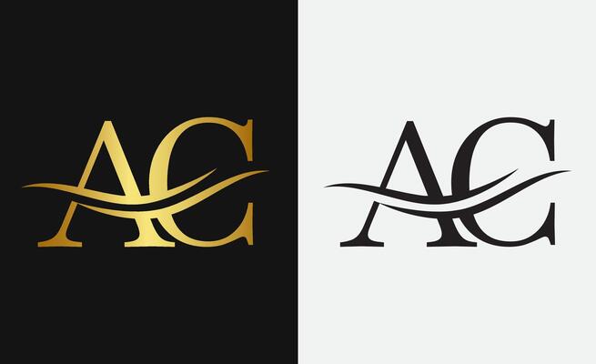 Two Letter Initial AC Monogram Sliced,golden luxury and black logo template