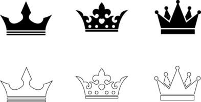crown icons set and outline isolated on transparent background vector