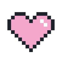 Pixel art pink heart icon with a retro aesthetic design on a black and transparent background vector