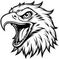 black eagle head with open mouth and open beak vector