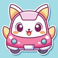 a cartoon car with a bunny face and ears vector