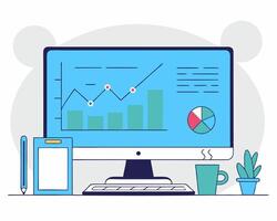Data analyst workplace. Flat style vector