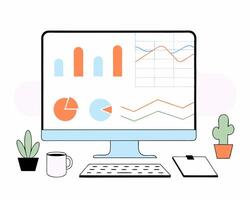 Work environment. Data analyst workplace. Flat style vector
