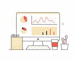 Work environment. Data analyst workplace. Flat style. vector