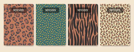 Universal template set for notebook with leopard skin pattern. Applicable for diary covers, planners vector